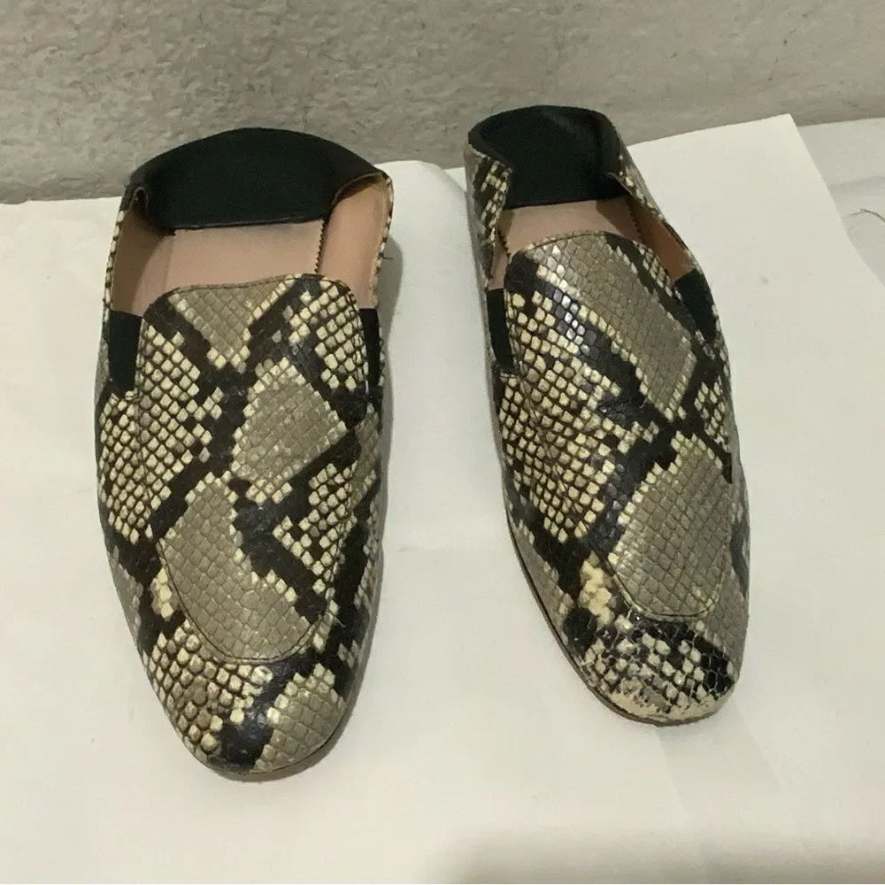 J.Crew Women's Sz 9 Snakeskin Embossed Leather Convertible Mules Loafers
